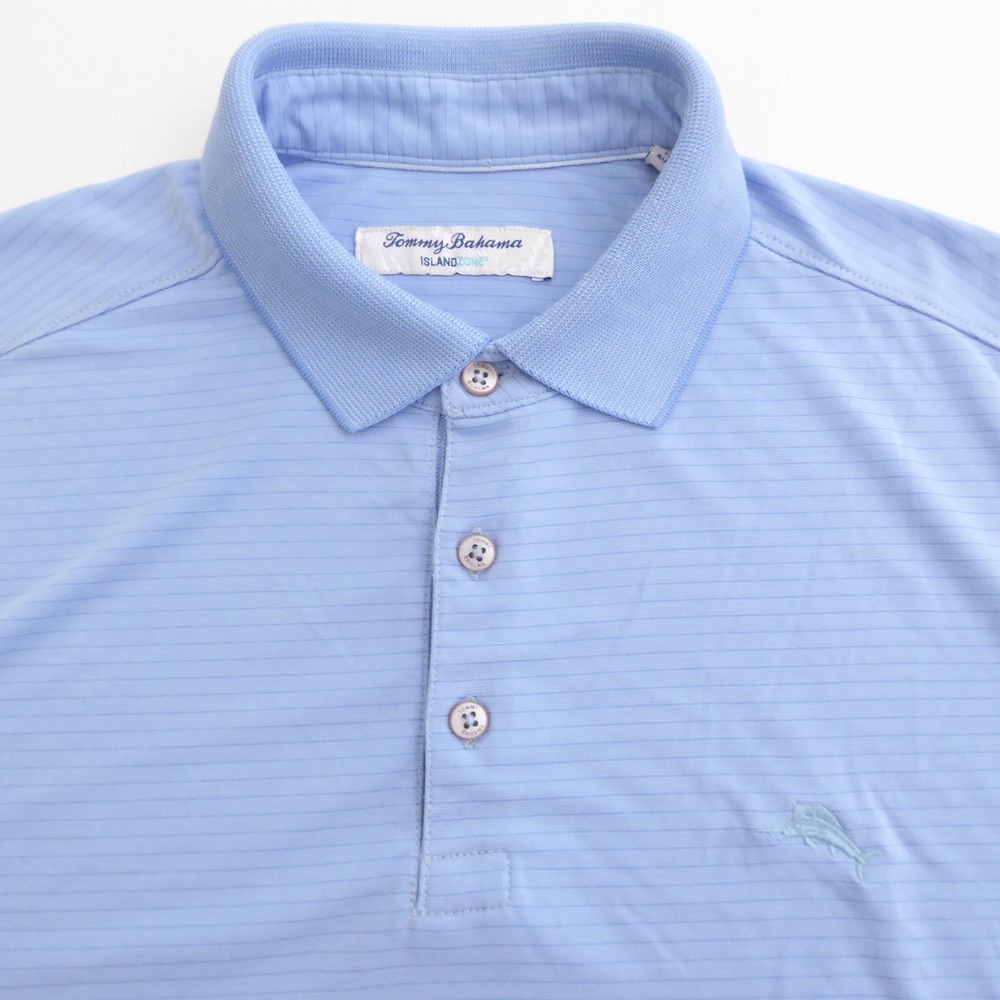 Tommy Bahama Mens Polo Shirt Blue Island Zone Striped Modal Short Sleeve Medium